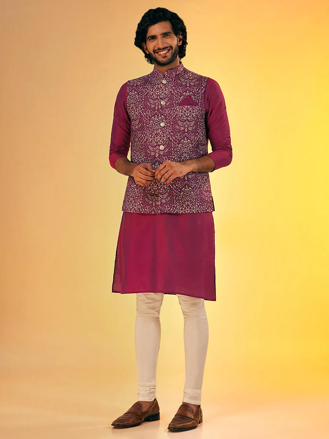 Men's Burgundy Only Nehru Jacket