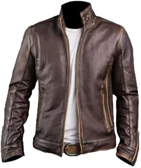 Men's Vintage Cafe Racer Xmen Slim Fit Brown Motorcycle Genuine Leather Jacket