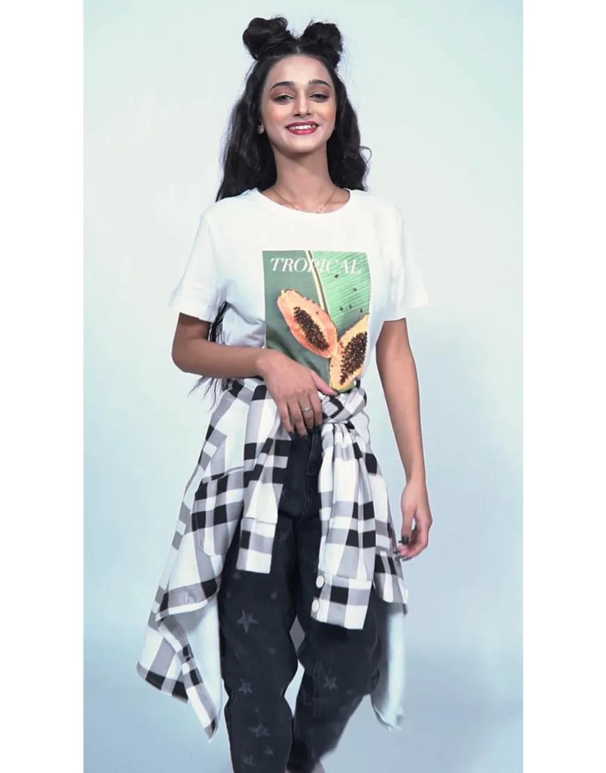 MNG Printed Cotton Blend T-Shirt