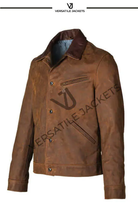 Nubuck Cowhide Leather Mechanic's Work Jacket