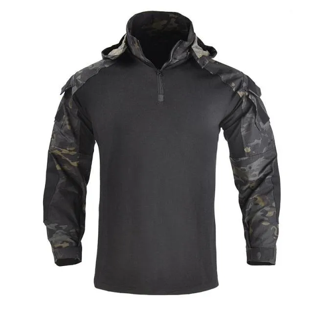 Outdoor Men's Hoody, Tactical Hunting Shirt Combat Uniform Camouflage Cool Hooded Long Sleeve Men's T-shirt Equipment