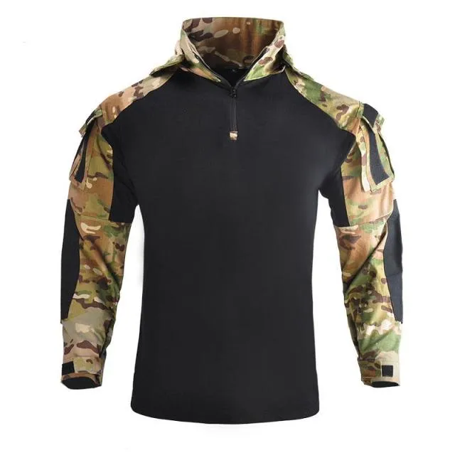 Outdoor Men's Hoody, Tactical Hunting Shirt Combat Uniform Camouflage Cool Hooded Long Sleeve Men's T-shirt Equipment