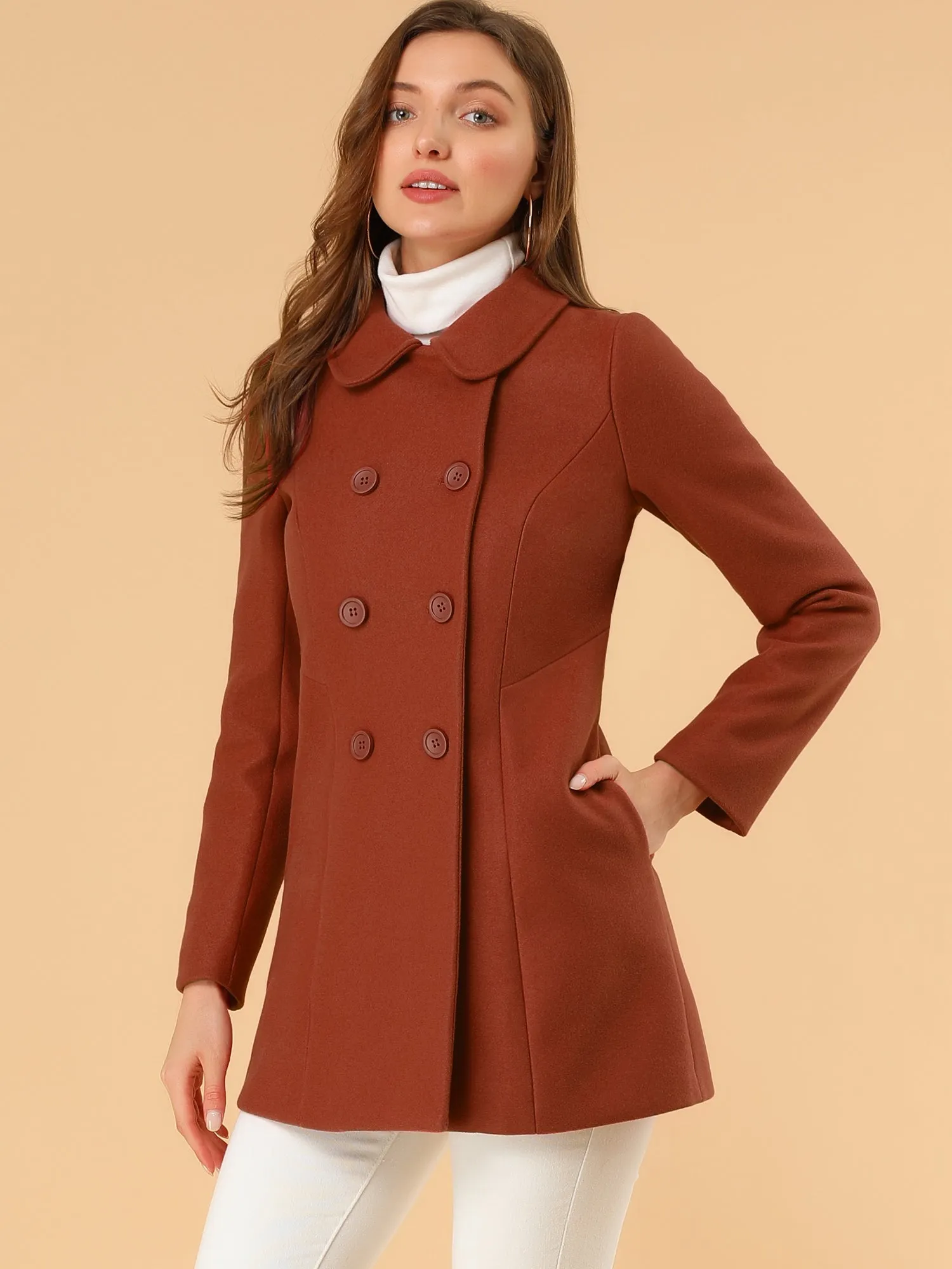 Peter Pan Collar Double Breasted Winter Long Trench Pea Coat