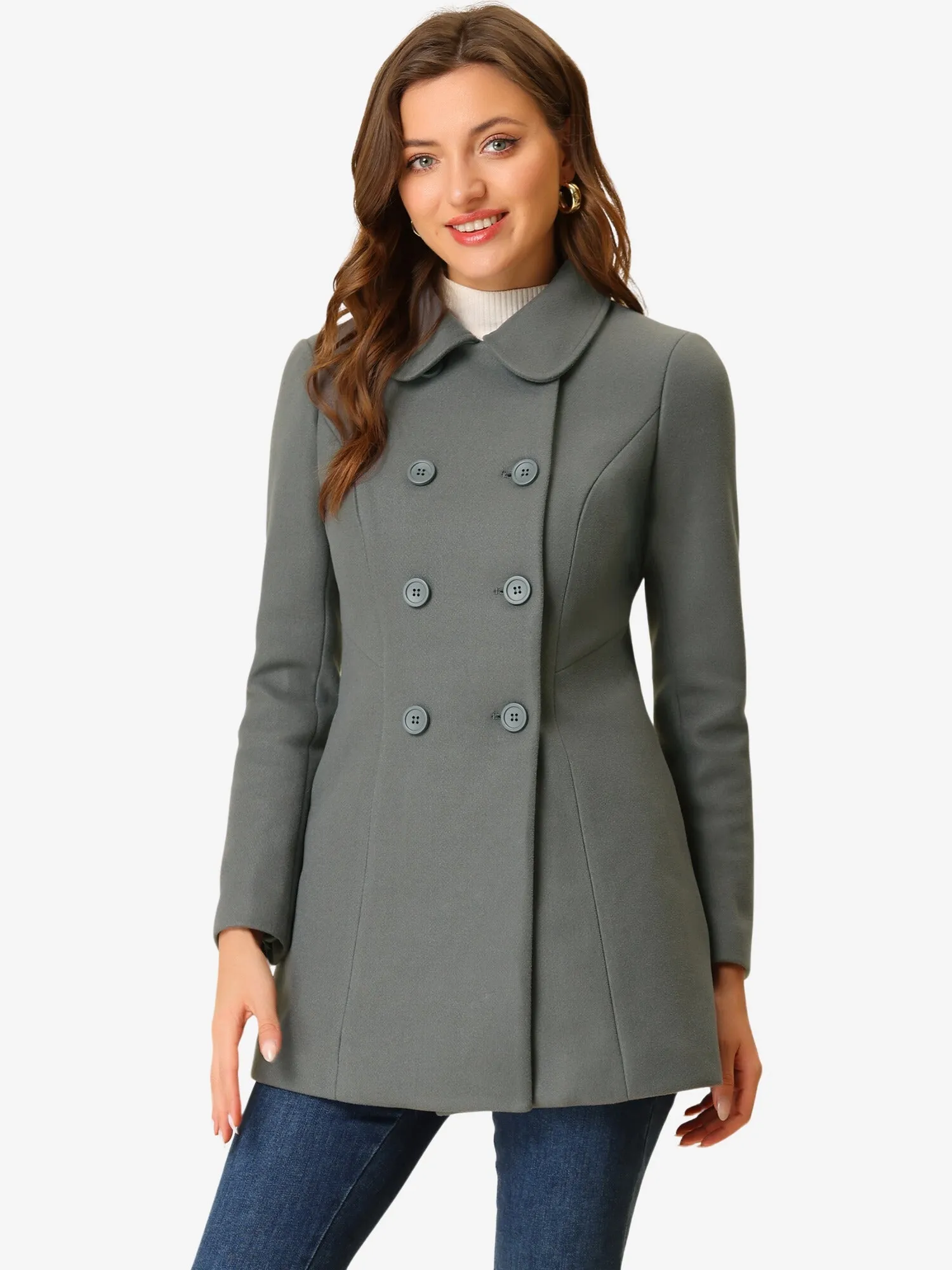 Peter Pan Collar Double Breasted Winter Long Trench Pea Coat