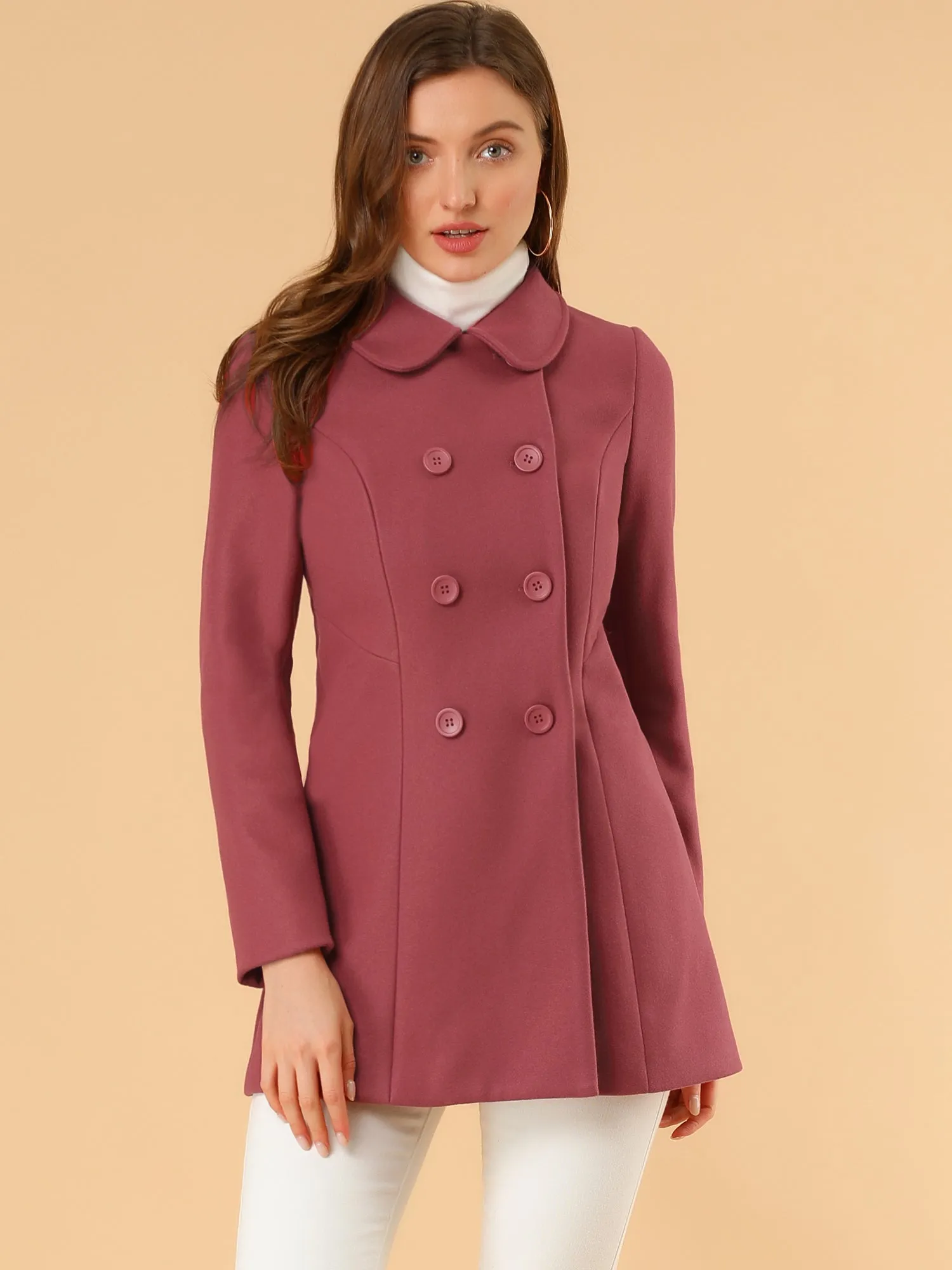 Peter Pan Collar Double Breasted Winter Long Trench Pea Coat