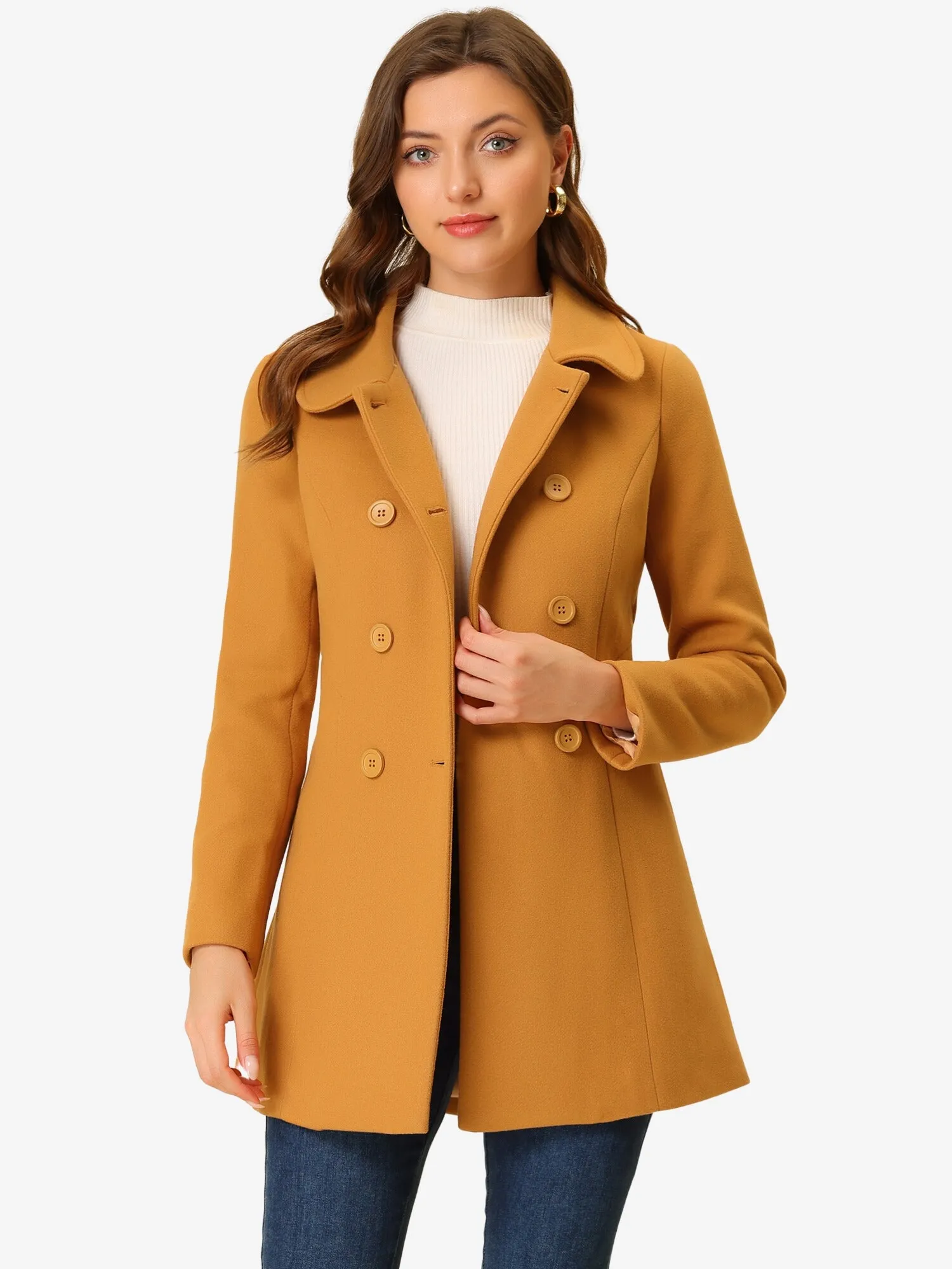 Peter Pan Collar Double Breasted Winter Long Trench Pea Coat