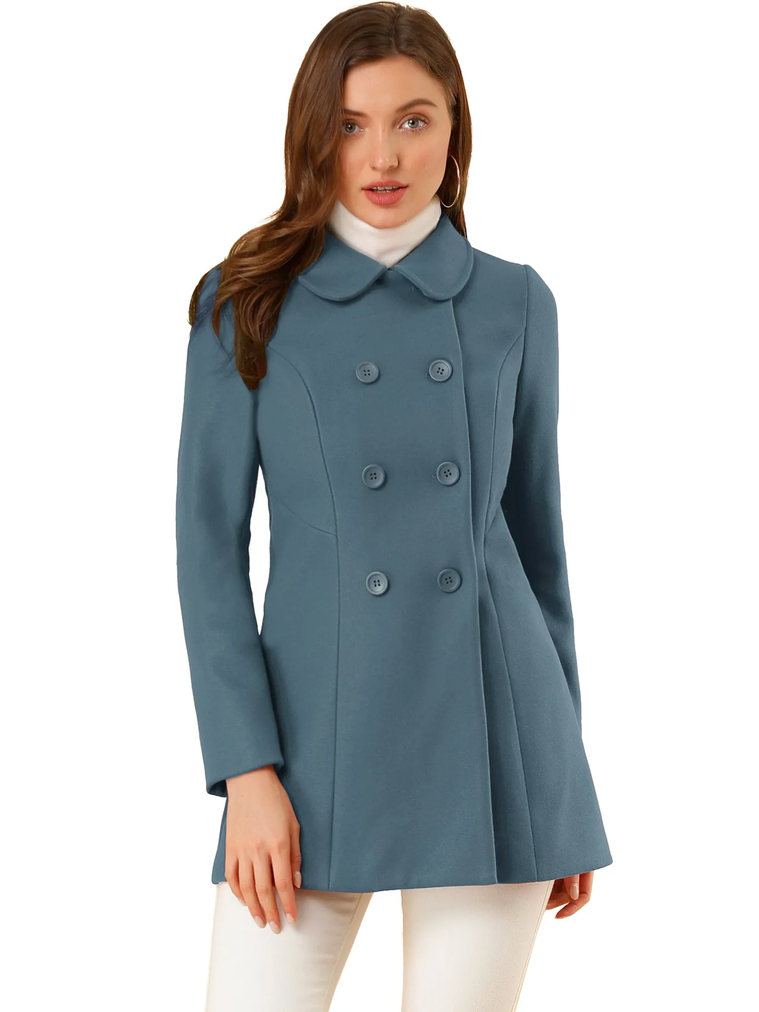 Peter Pan Collar Double Breasted Winter Long Trench Pea Coat