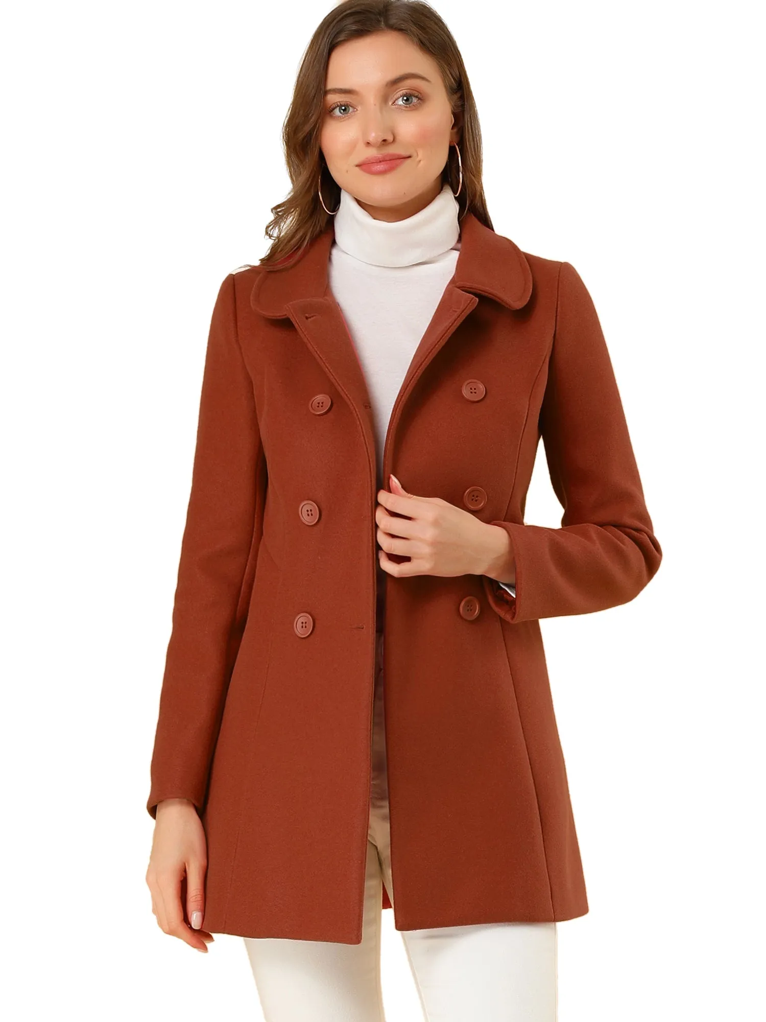 Peter Pan Collar Double Breasted Winter Long Trench Pea Coat