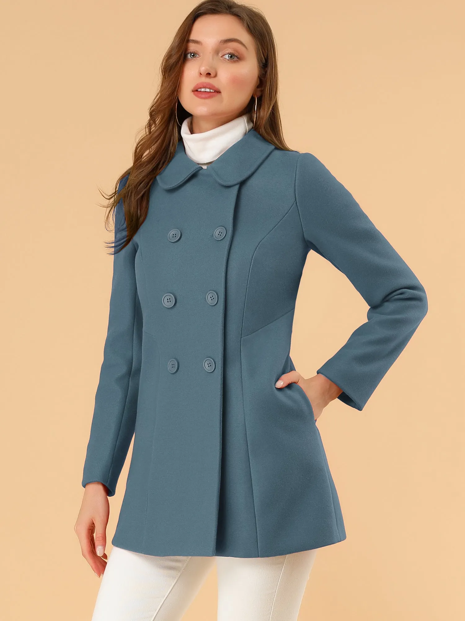 Peter Pan Collar Double Breasted Winter Long Trench Pea Coat