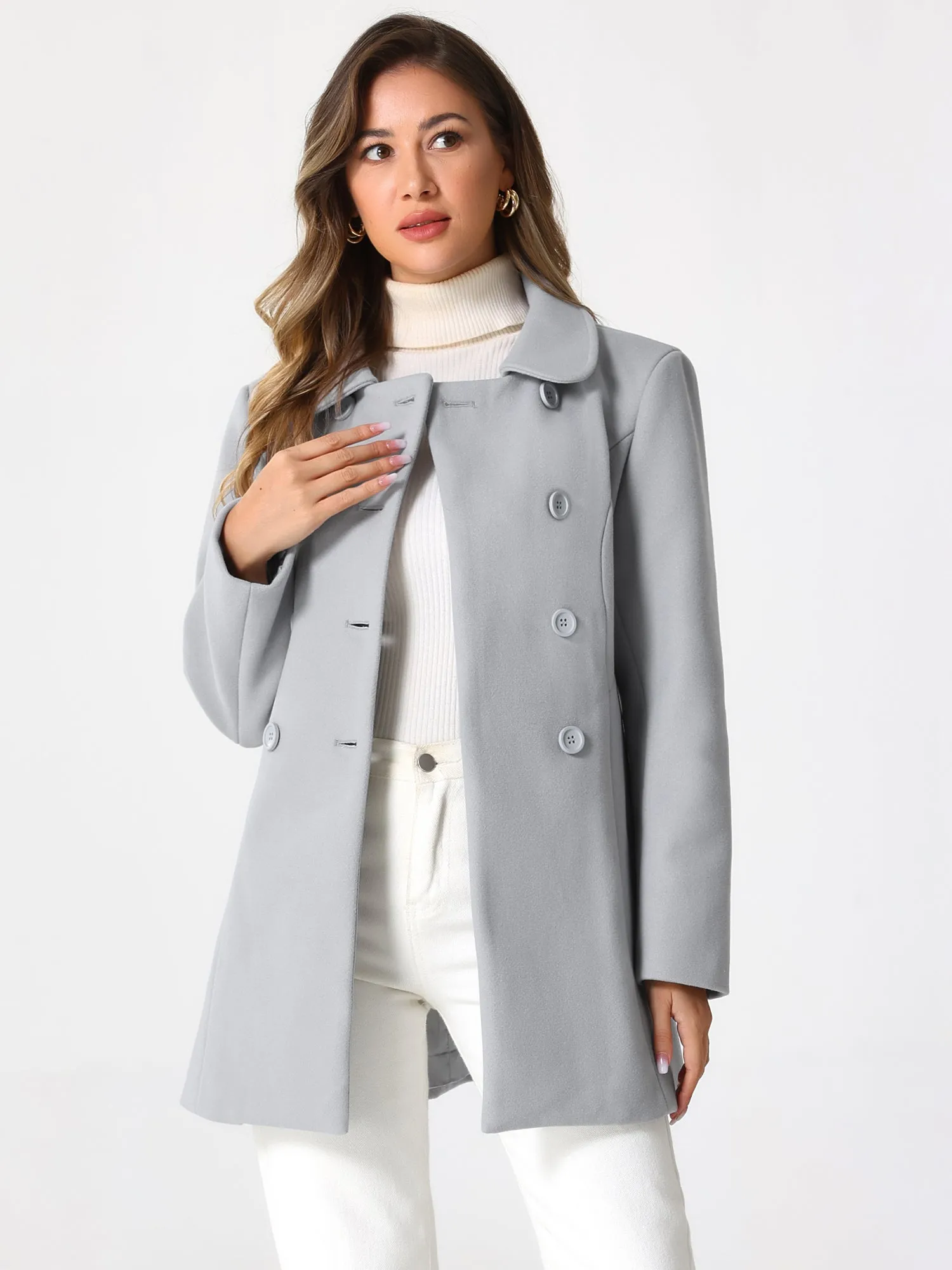 Peter Pan Collar Double Breasted Winter Long Trench Pea Coat