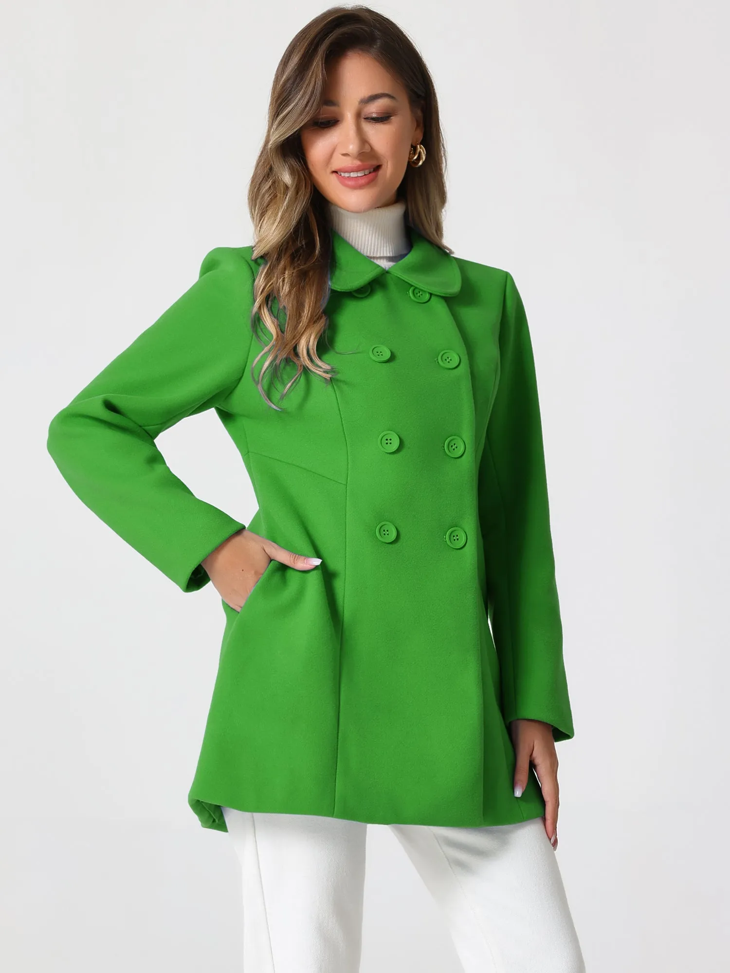 Peter Pan Collar Double Breasted Winter Long Trench Pea Coat