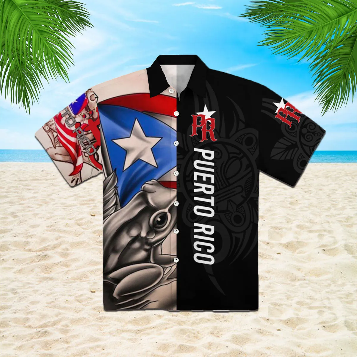 Puerto Rico Caribbean Frog Black Aloha Hawaiian Shirts For Men And For Women