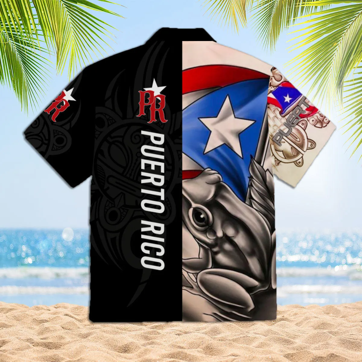 Puerto Rico Caribbean Frog Black Aloha Hawaiian Shirts For Men And For Women