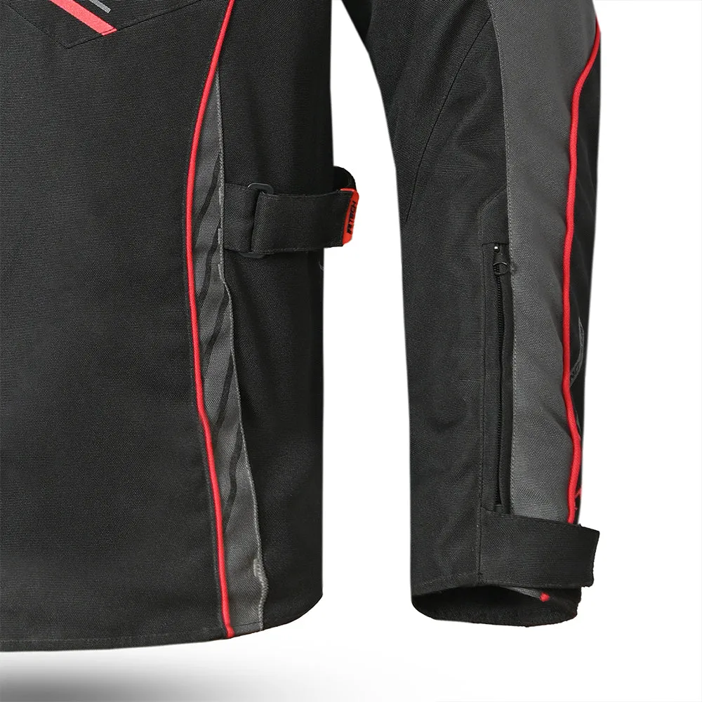 R-Tech Knight Rider Long - Motorcycle Touring Jacket - Black Dark Grey Red