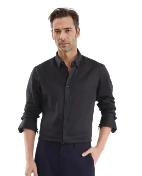 Rare Rabbit Men Como-25 Black Cotton Lycra Blend Fabric Full Sleeves Regular Collar Regular Fit Plain Shirt