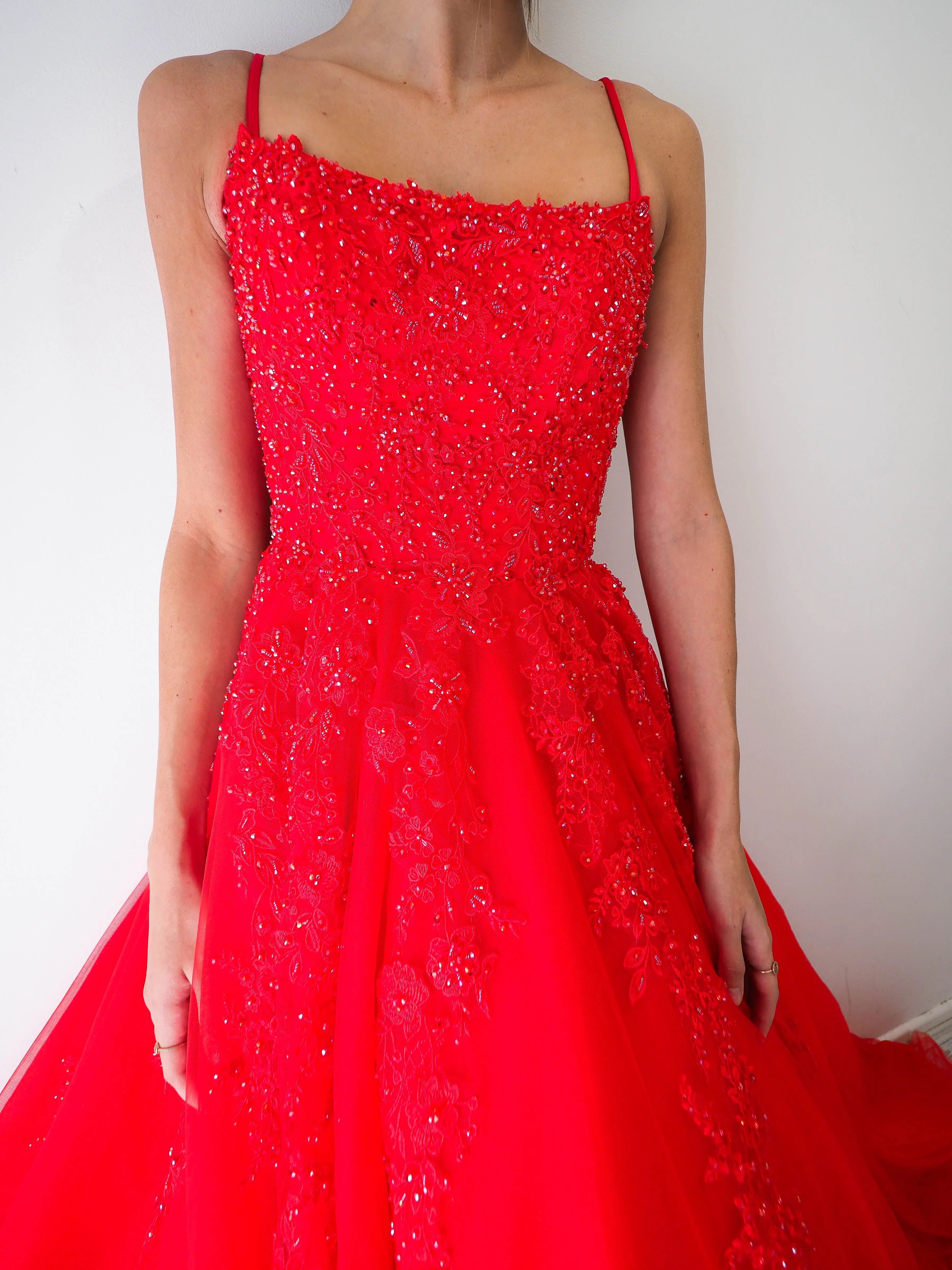 Red tulle princess dress for hire