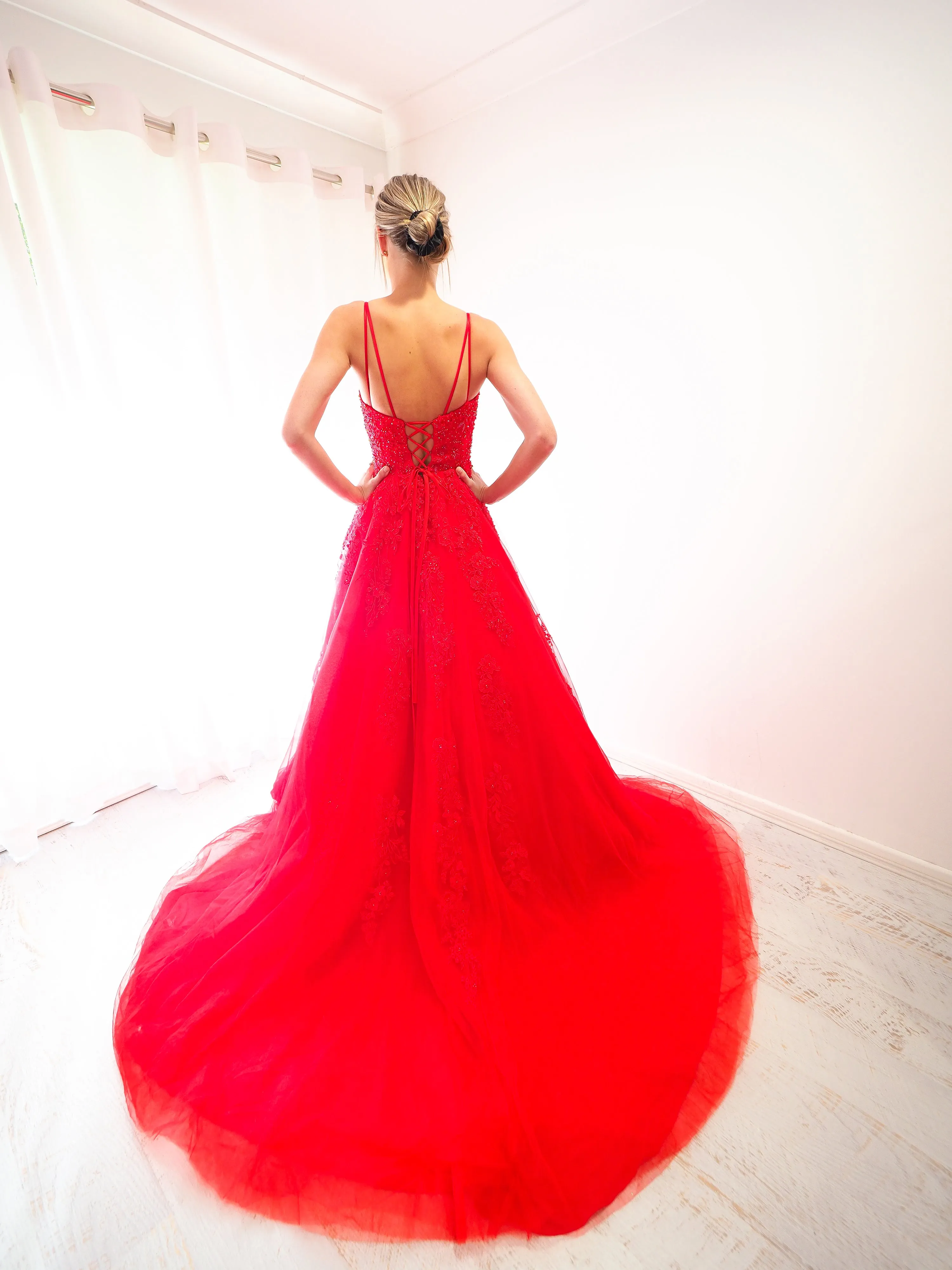 Red tulle princess dress for hire