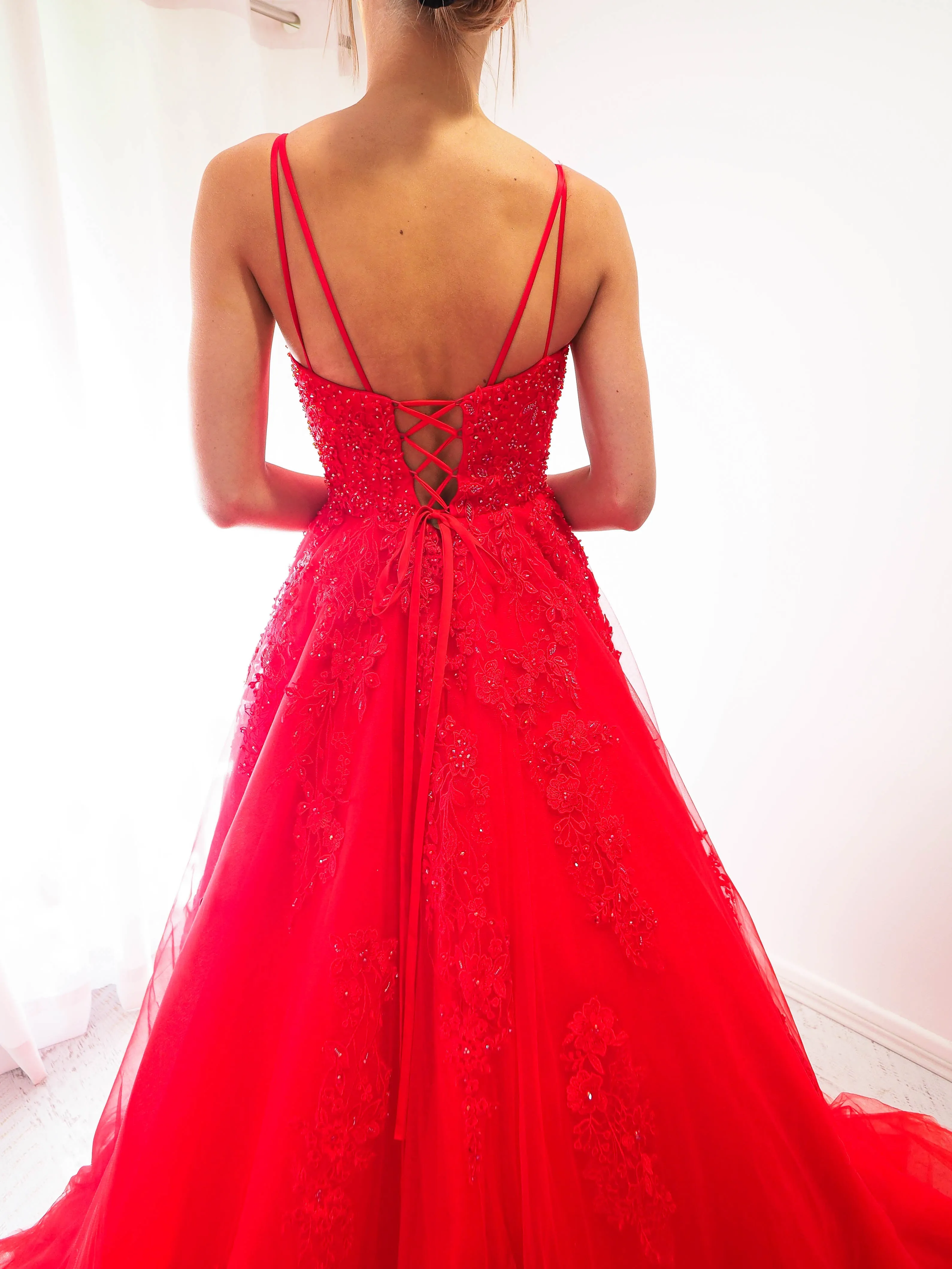 Red tulle princess dress for hire