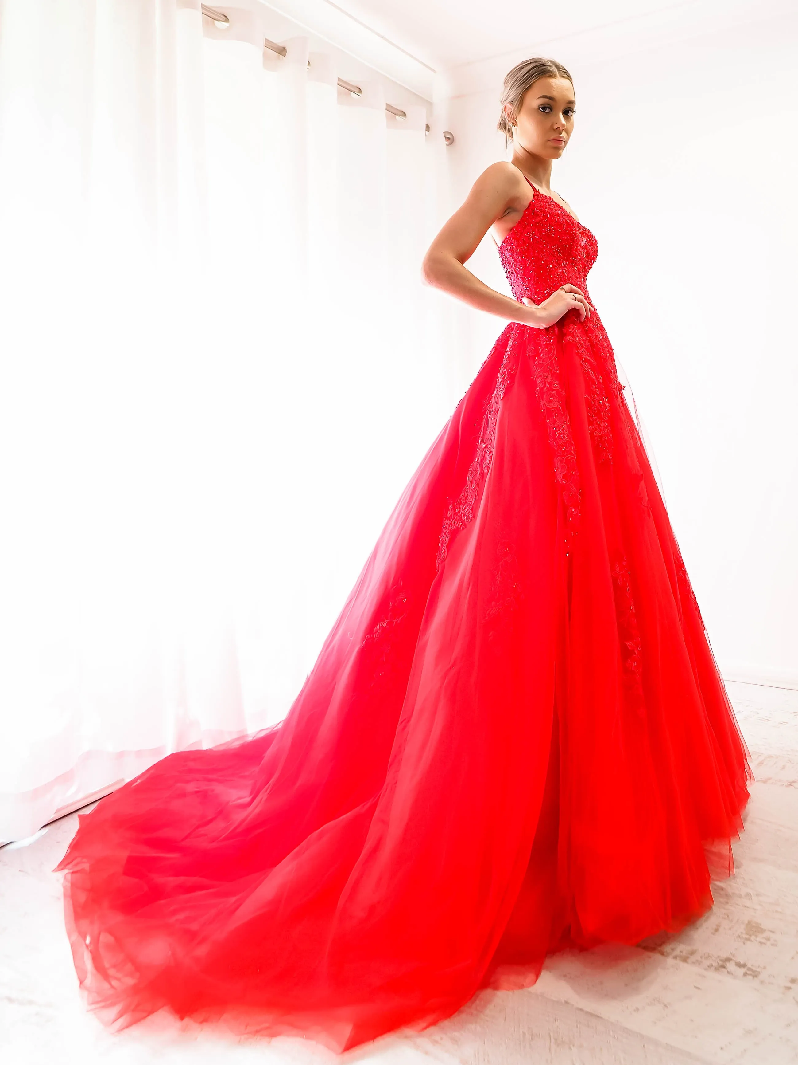 Red tulle princess dress for hire