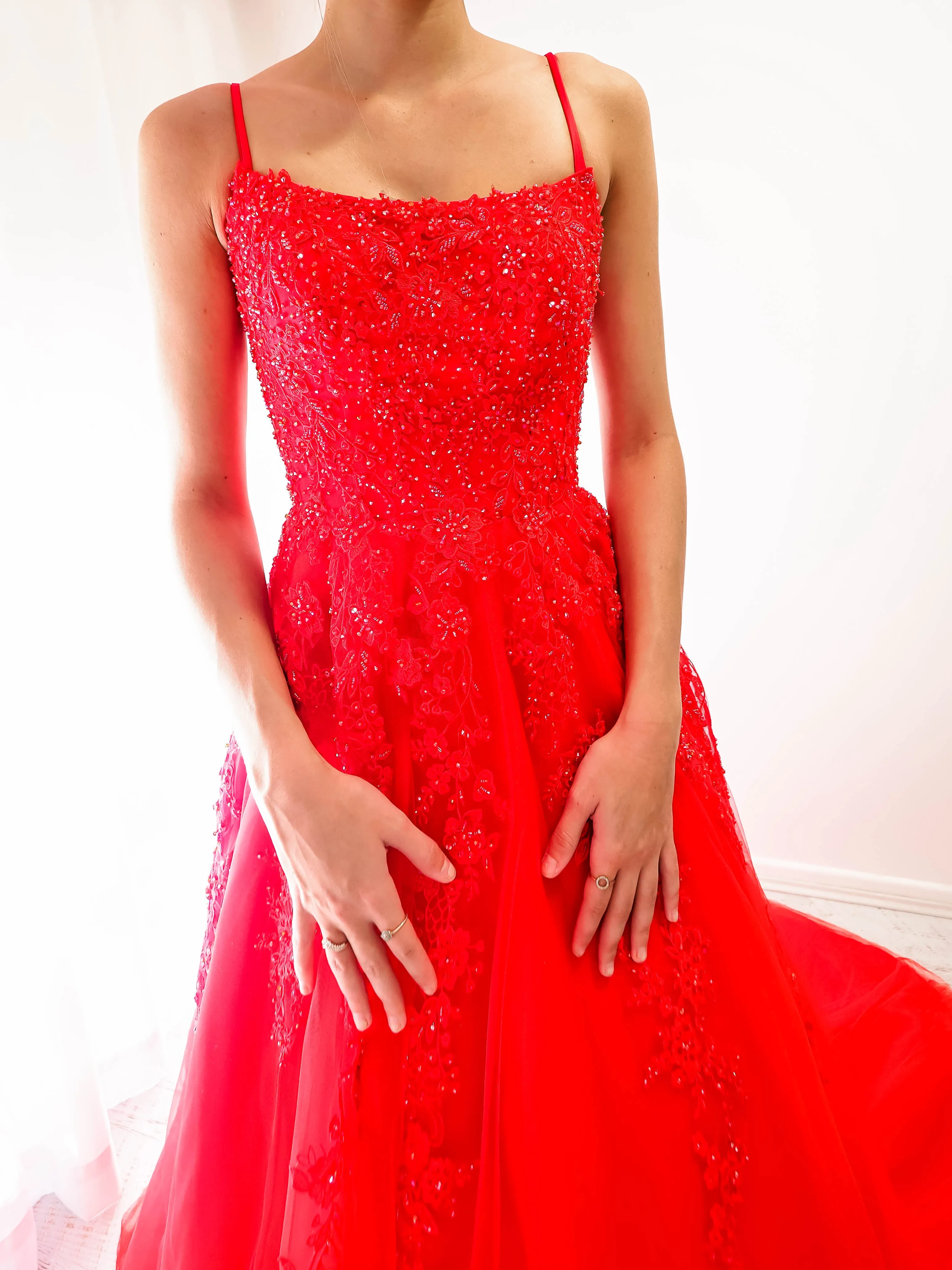 Red tulle princess dress for hire