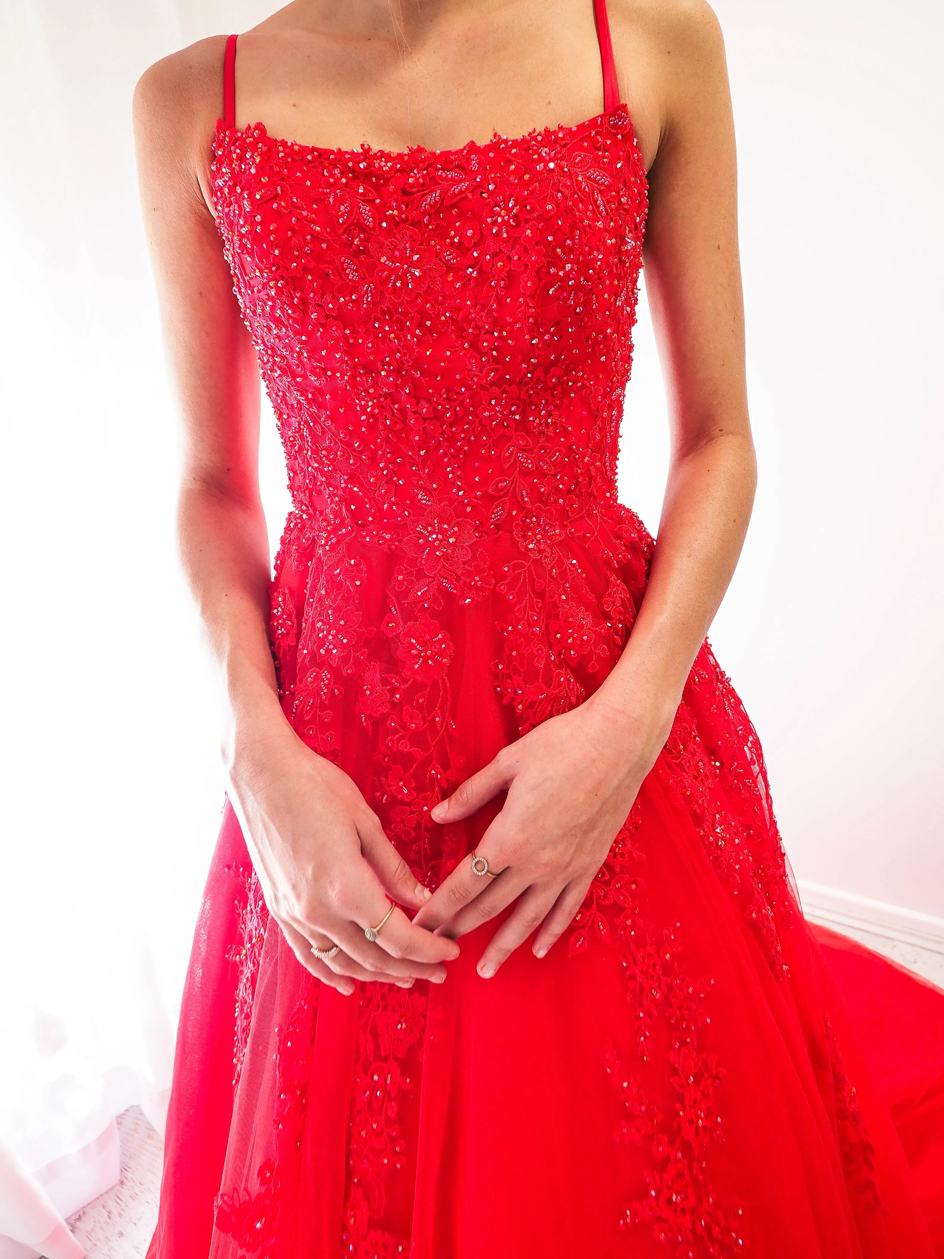 Red tulle princess dress for hire