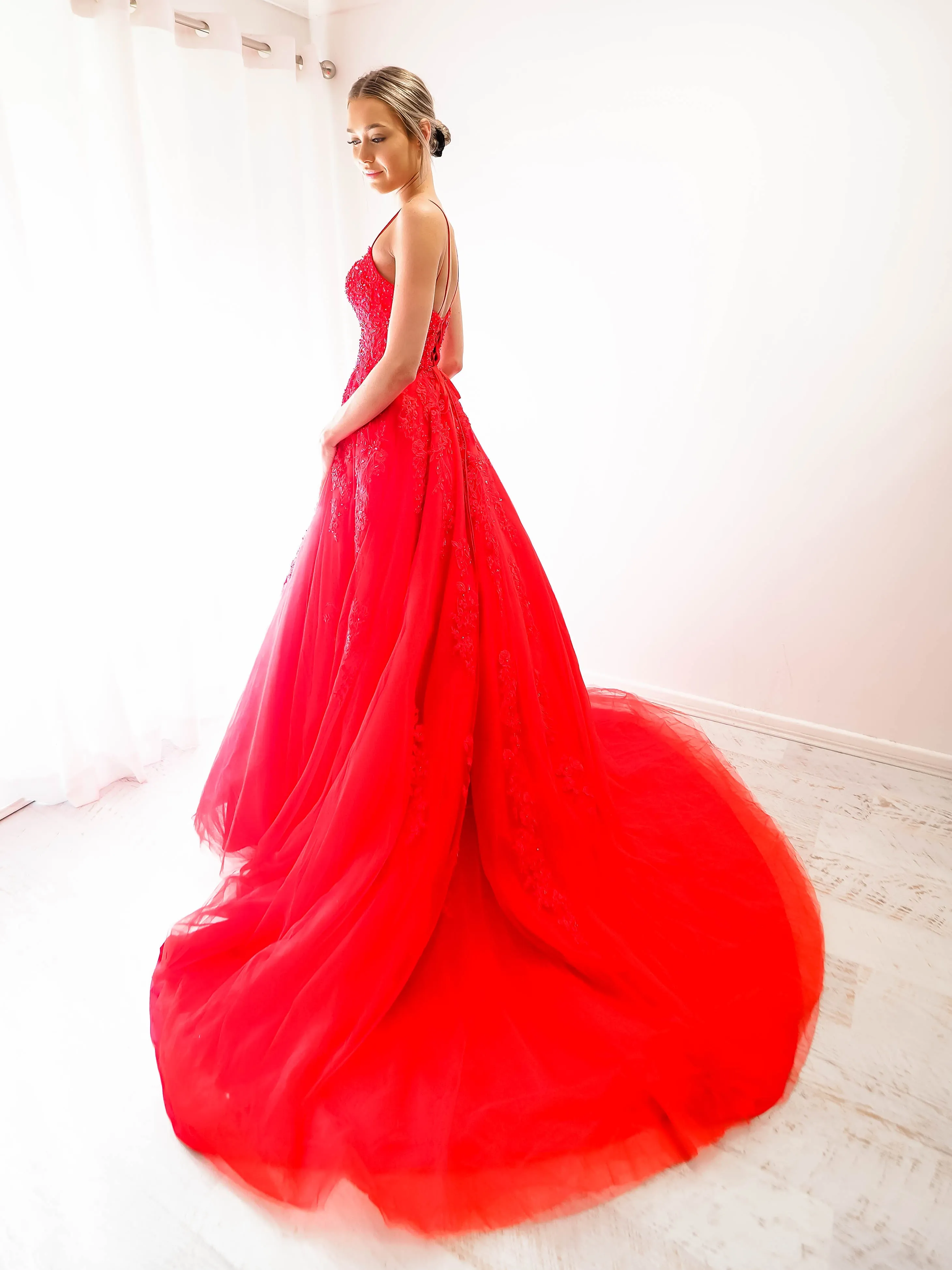 Red tulle princess dress for hire