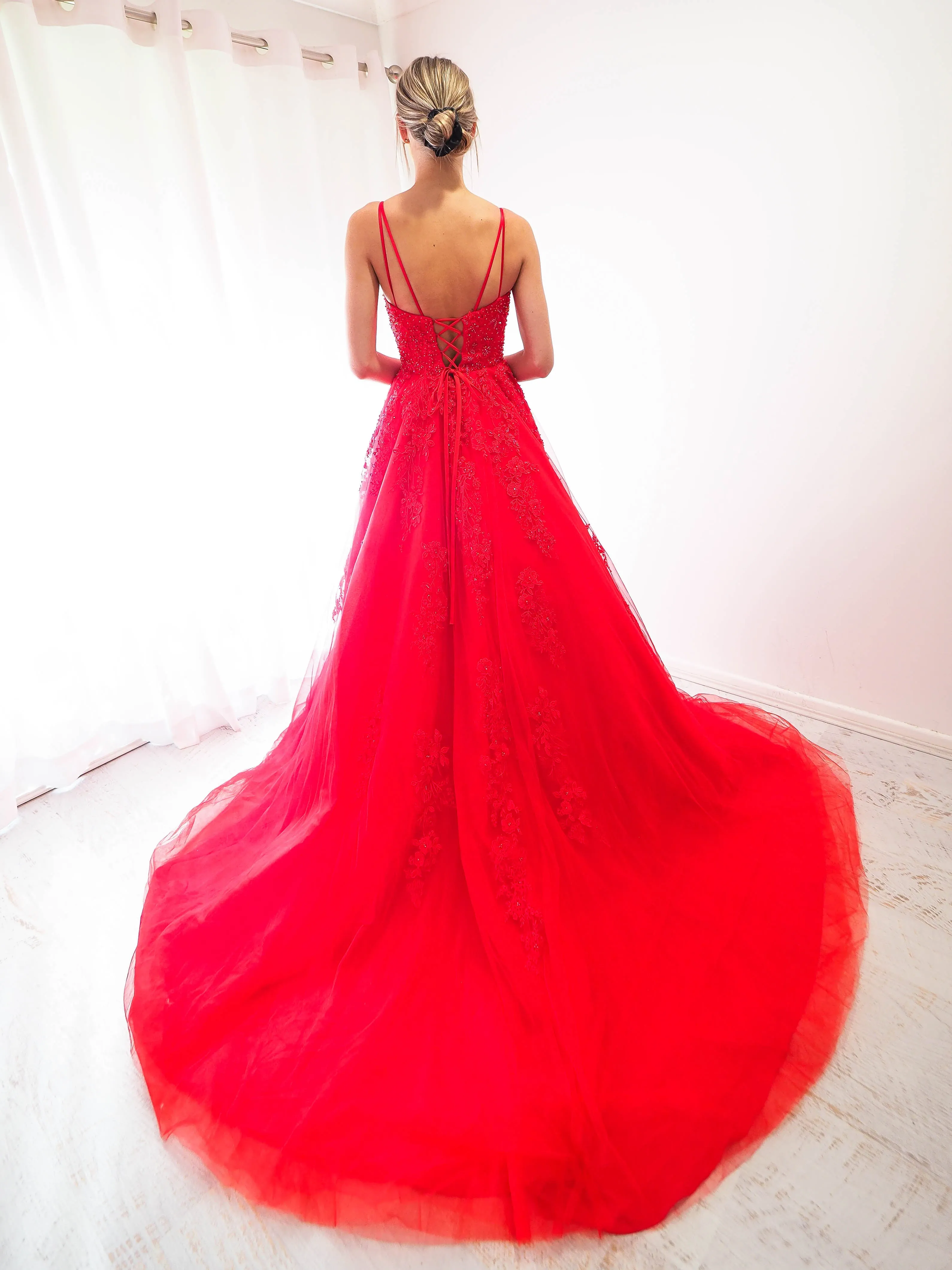 Red tulle princess dress for hire