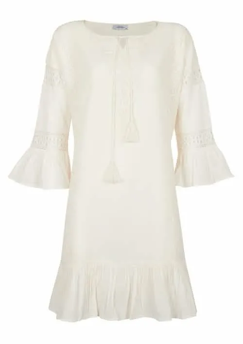 Romantic Lace-Embellished Cotton Mini Dress