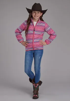 Roper Girl's Pink Western Stripe Polar Fleece Zip Jacket 0250-6632PNK