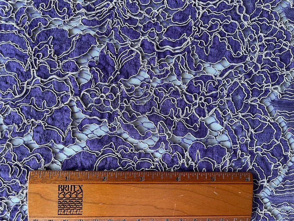 Scalloped Violet-Purple & Lilac Alençon Lace Fabric (Made in France)