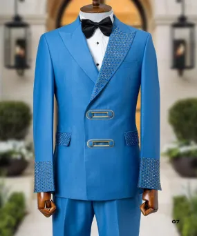 Sky Blue Tuxedo Jacket With Stones