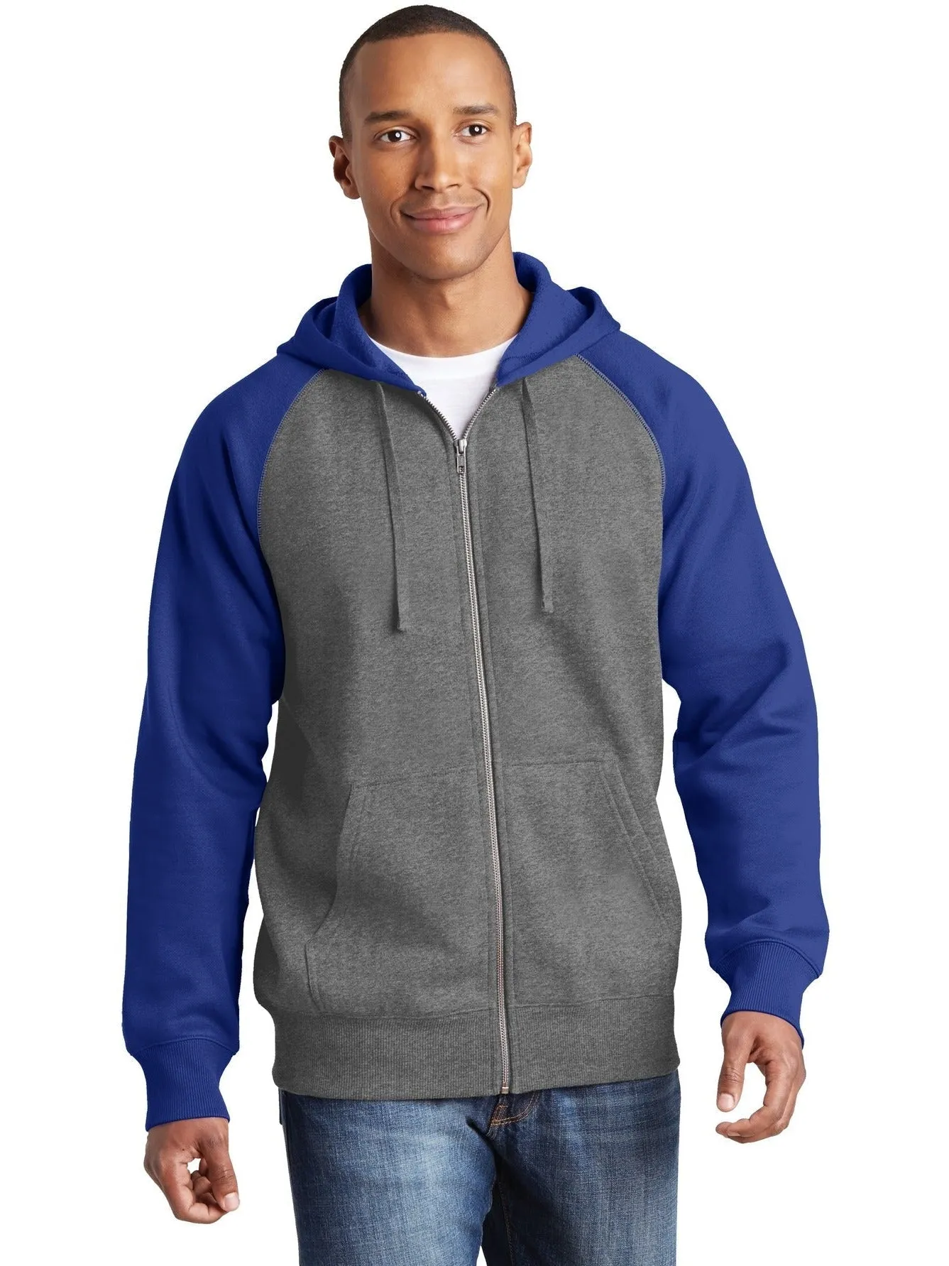 Sport-Tek Raglan Colorblock Full-Zip Hooded Fleece Jacket