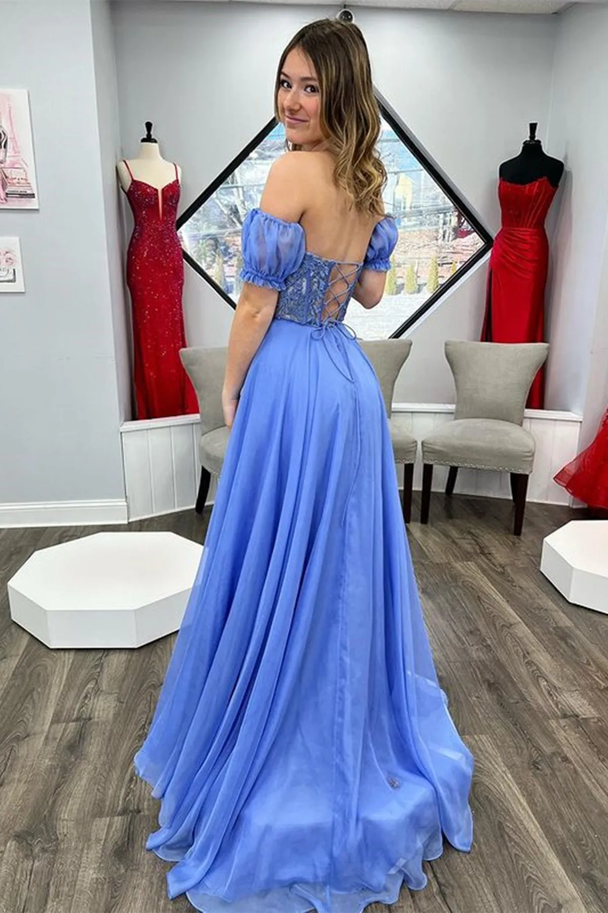 Strapless Sweetheart Neck Blue Lace Long Prom Dress, Blue Lace Formal Dress, Long Blue Evening Dress A1799