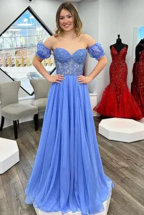 Strapless Sweetheart Neck Blue Lace Long Prom Dress, Blue Lace Formal Dress, Long Blue Evening Dress A1799