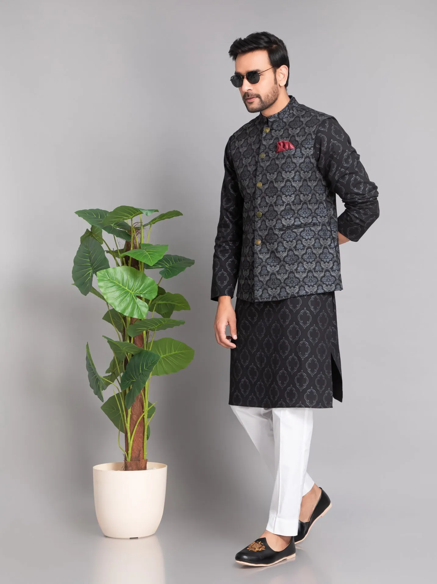 SUTI MEN'S KHADI LINEN 3D GLOSS PRINTED JACKET