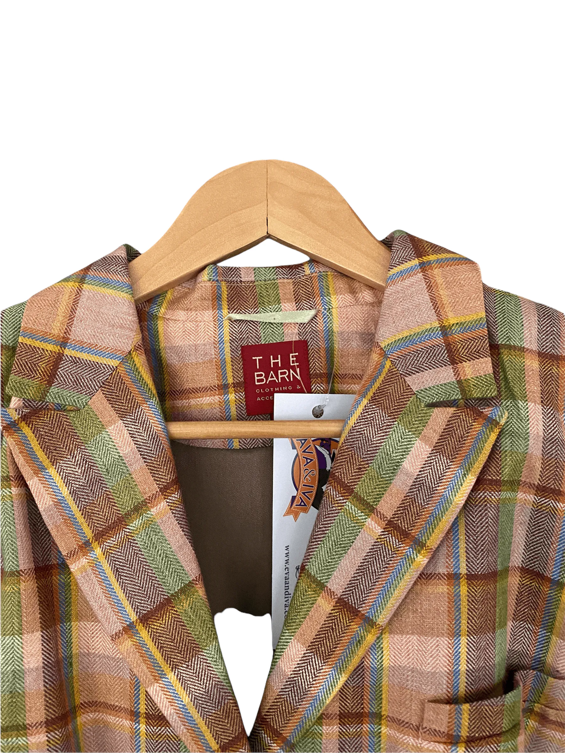 The Barn 100% Linen Jacket Pink and Green Check UK Size 44 (UK Size16/18