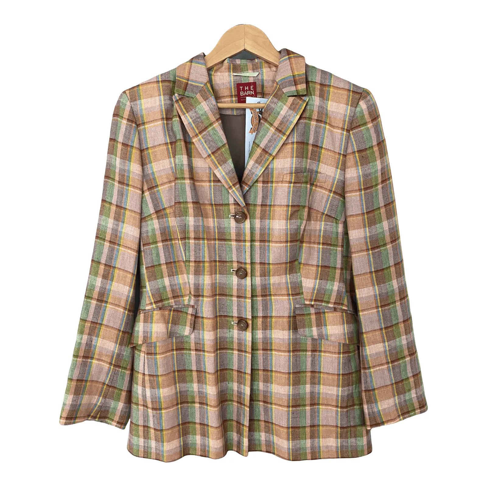 The Barn 100% Linen Jacket Pink and Green Check UK Size 44 (UK Size16/18