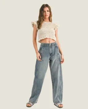 The Carlie: Medium Wash Seam Line Denim Pants