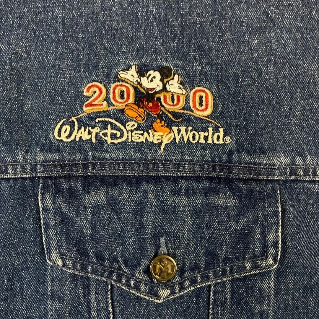 Vintage 2000s Y2K Blue Embroidered Disney World Mickey Denim Jacket XXL