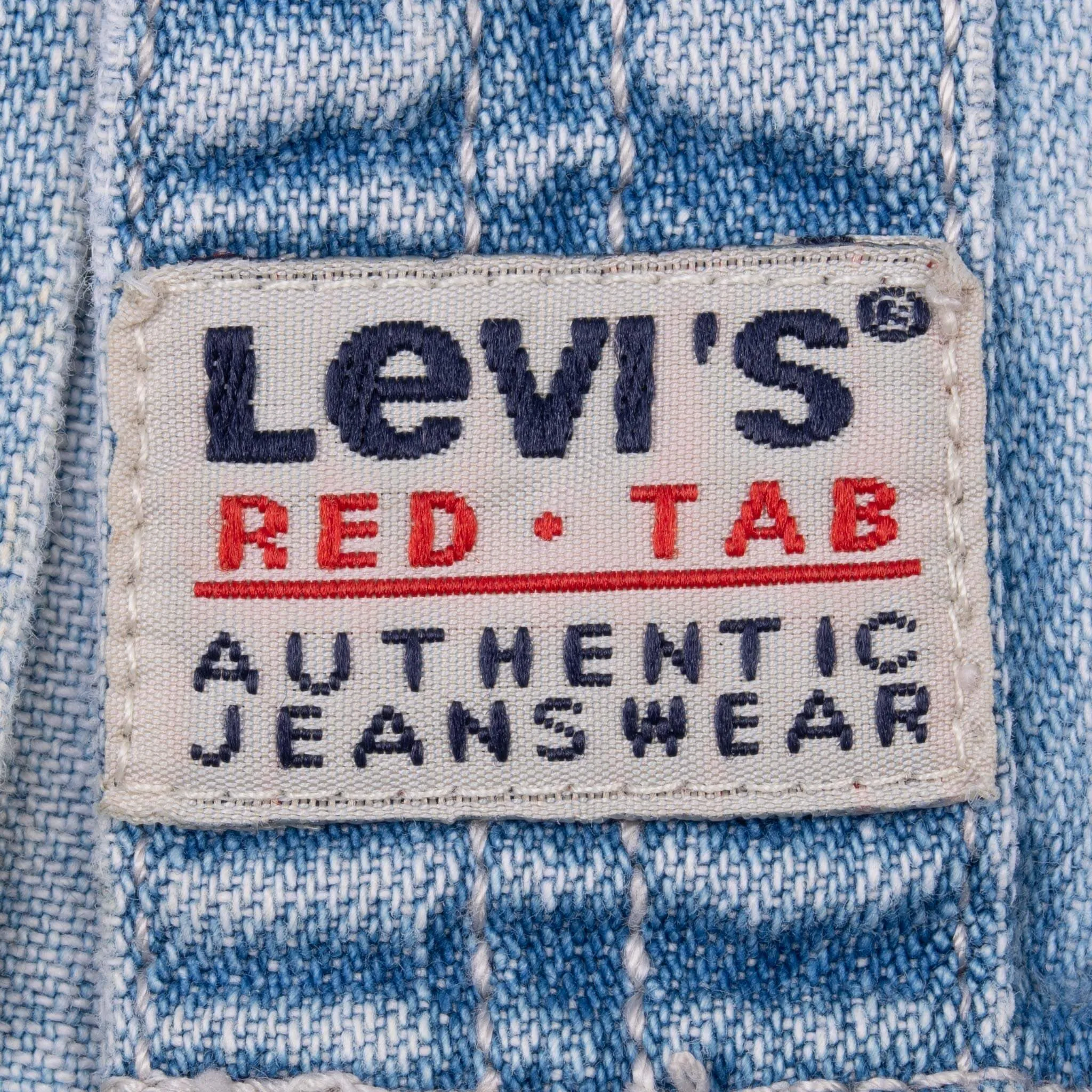 VINTAGE LEVIS BLUE RED TAB POCKET DENIM SHIRT 1990S SIZE MEDIUM