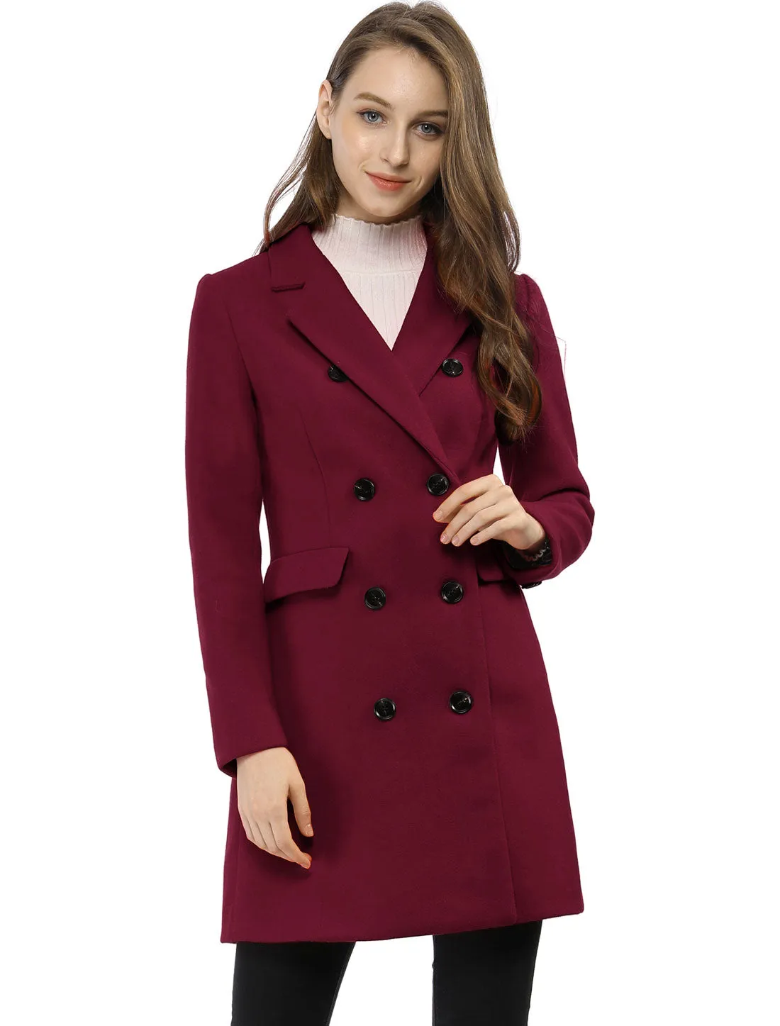 Winter Long Sleeve Notched Lapel Double Breasted Trench Coat