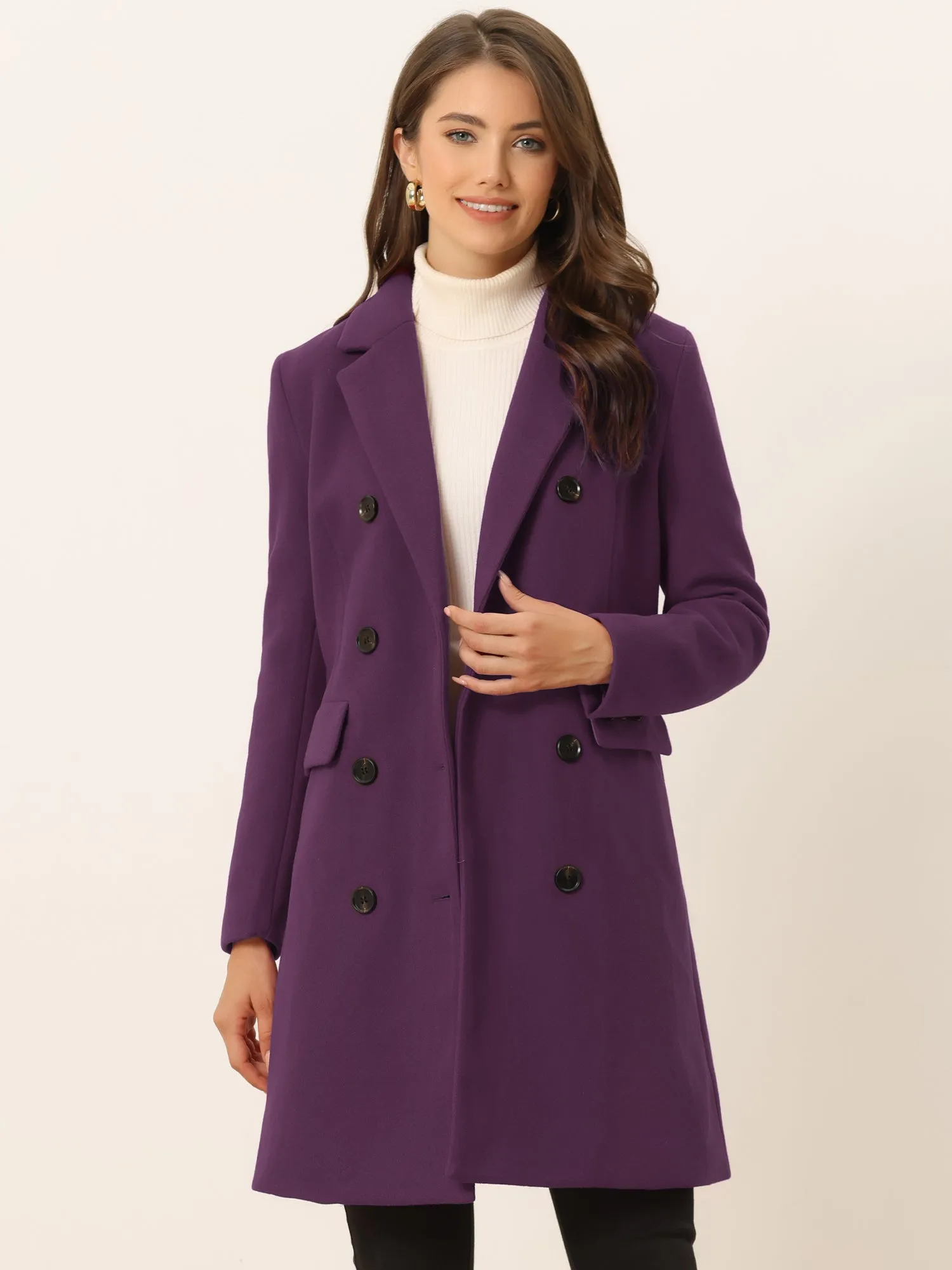 Winter Long Sleeve Notched Lapel Double Breasted Trench Coat