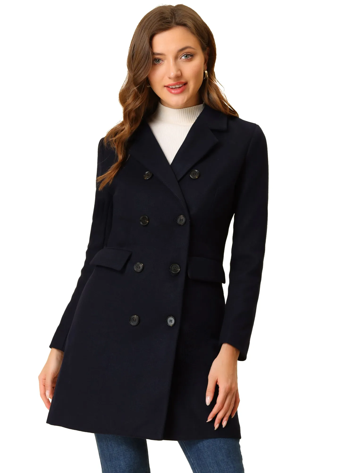 Winter Long Sleeve Notched Lapel Double Breasted Trench Coat