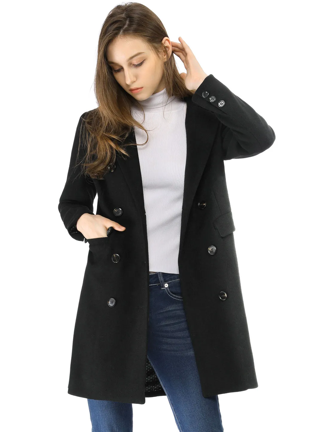 Winter Long Sleeve Notched Lapel Double Breasted Trench Coat