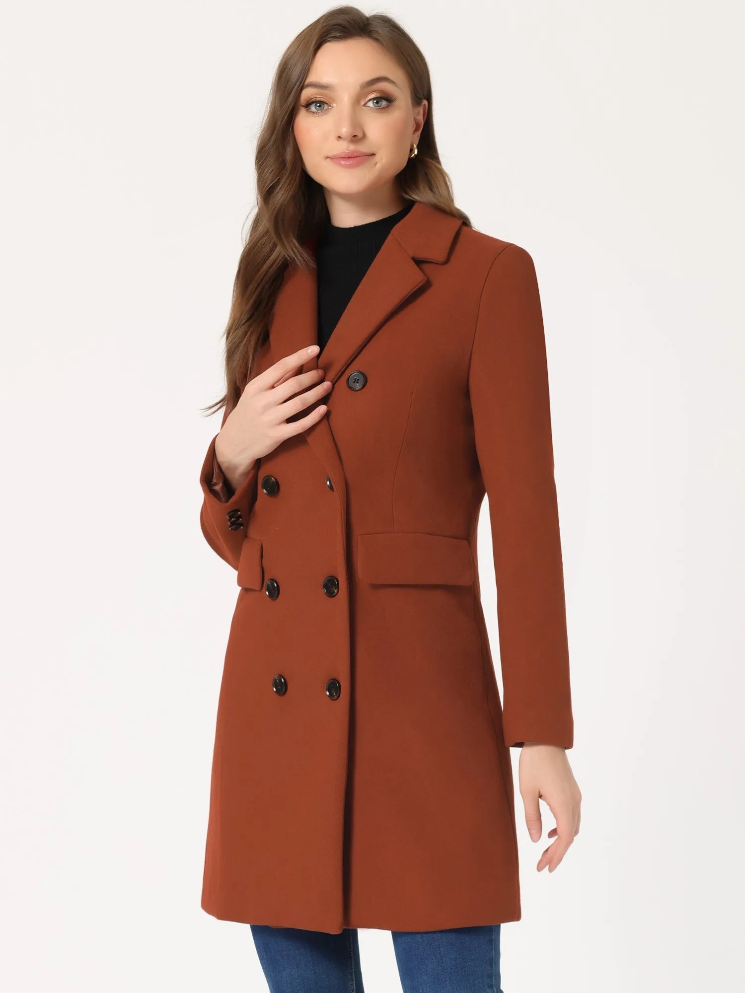 Winter Long Sleeve Notched Lapel Double Breasted Trench Coat