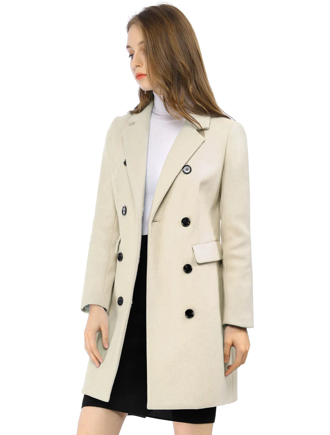 Winter Long Sleeve Notched Lapel Double Breasted Trench Coat