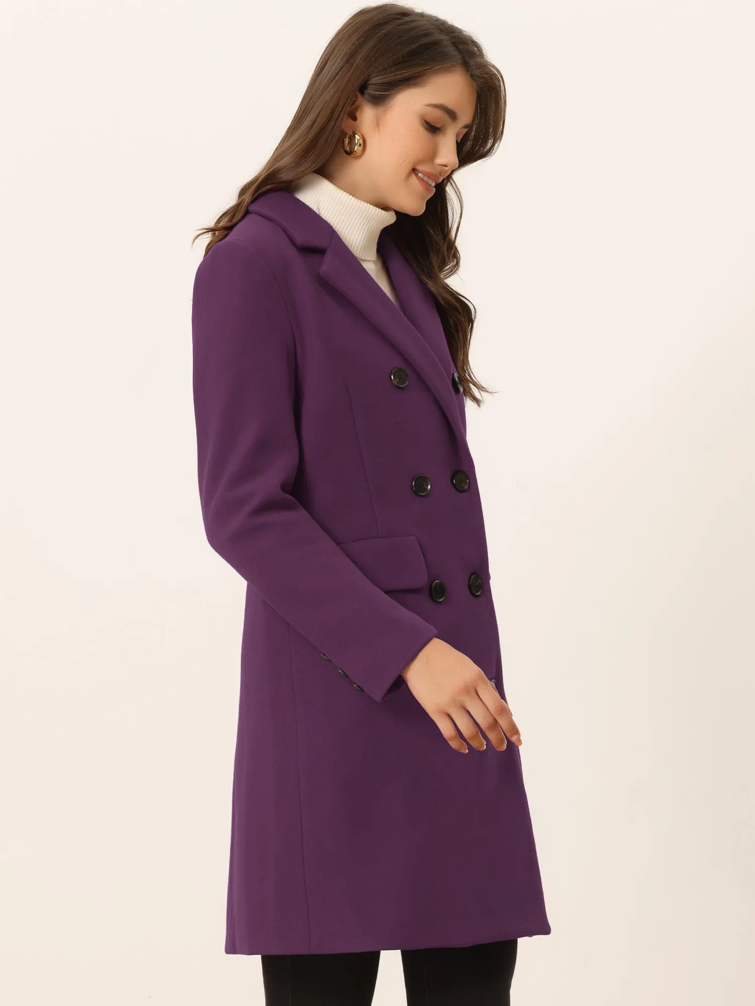 Winter Long Sleeve Notched Lapel Double Breasted Trench Coat