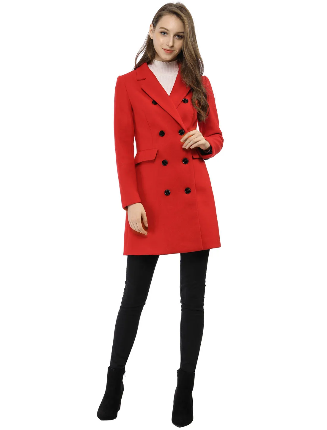 Winter Long Sleeve Notched Lapel Double Breasted Trench Coat