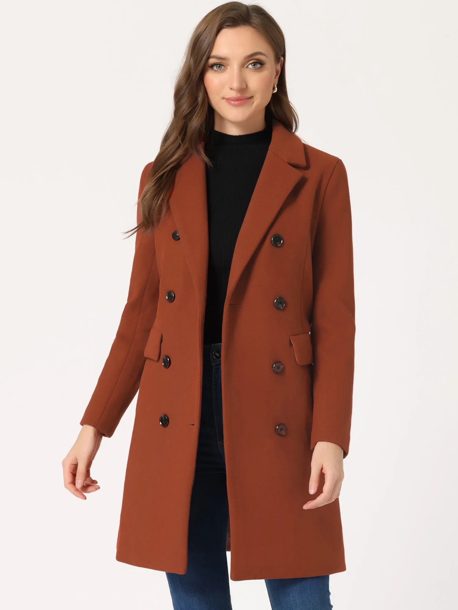 Winter Long Sleeve Notched Lapel Double Breasted Trench Coat