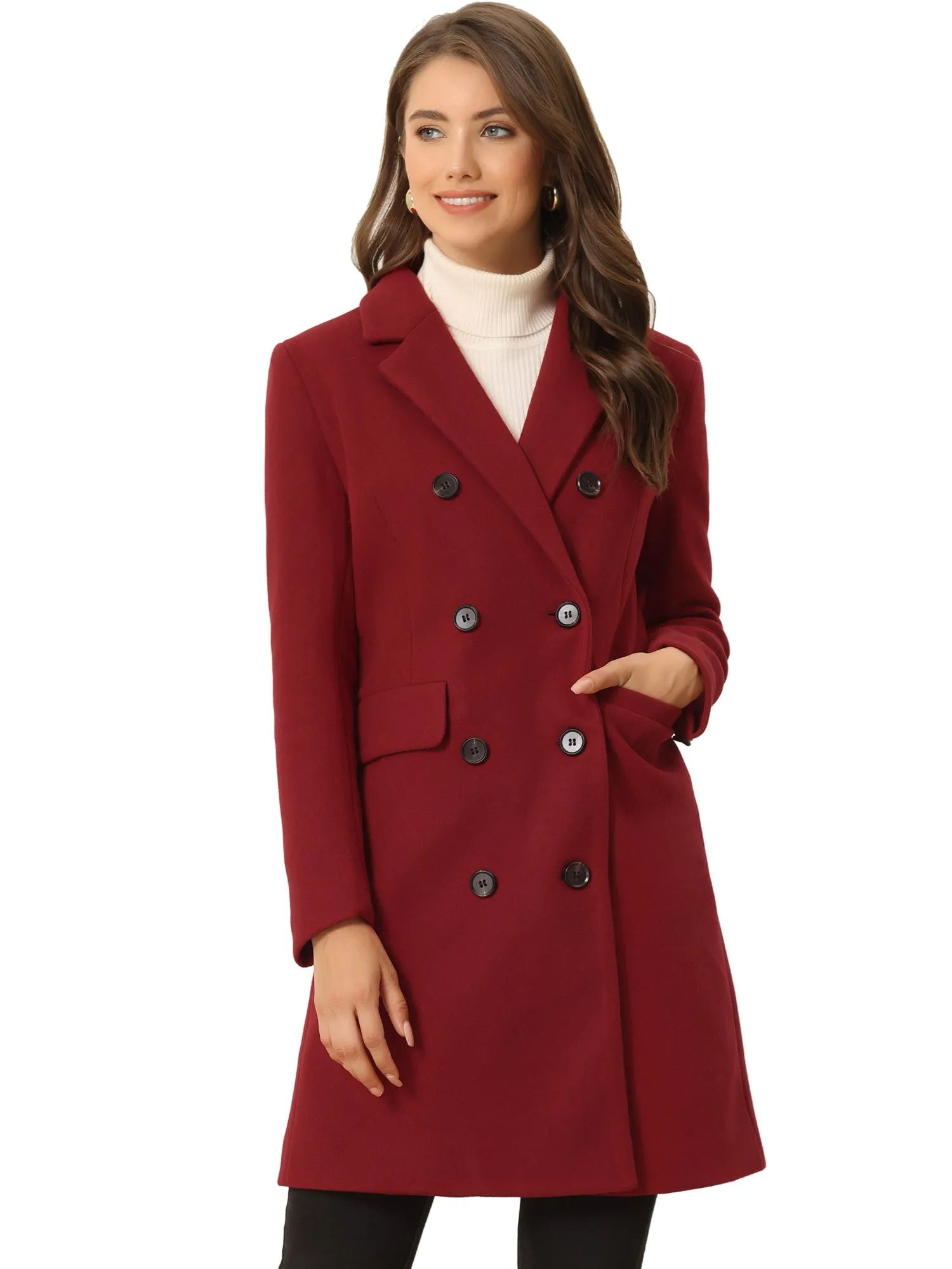 Winter Long Sleeve Notched Lapel Double Breasted Trench Coat